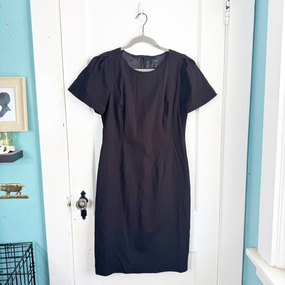 J. Crew Bi Stretch Cotton Gathered Sleeve Style Sheath Dress Black Size 10 G1180